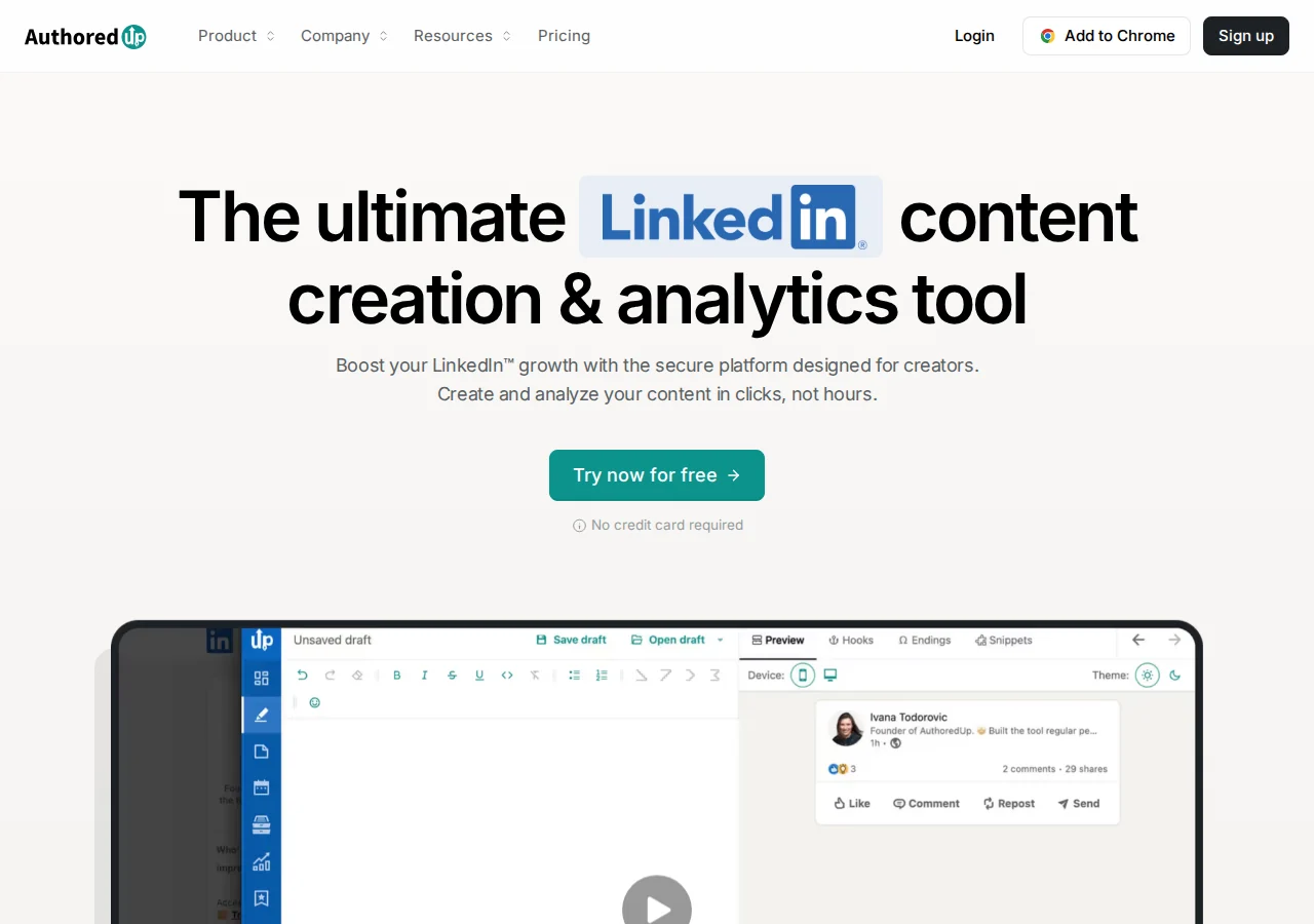 AuthoredUp helps prepare and preview LinkedIn posts